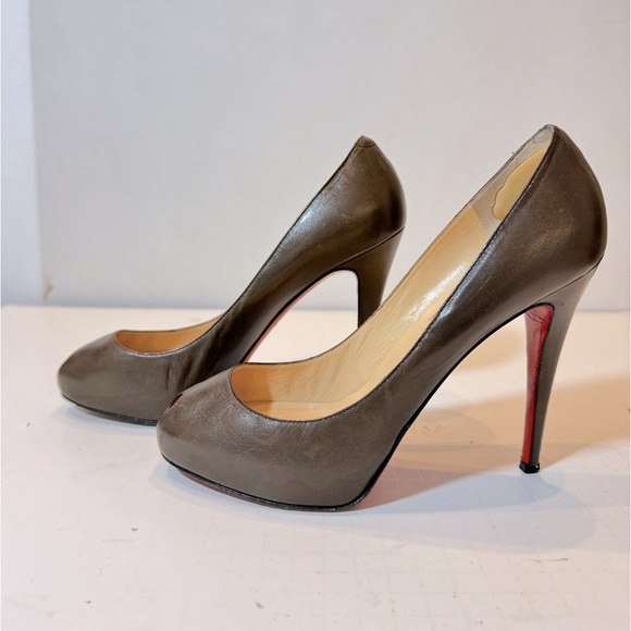 Christian Louboutin Mini Bout Brown Red Open Pumps Platform Heels Shoes 40 - Picture 2 of 8